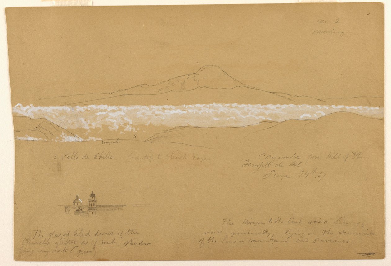 Zeichnung, Cayambé, Morgen, vom Tempel der Sonne, Quito, 24. Juni 1857 von Frederic Edwin Church