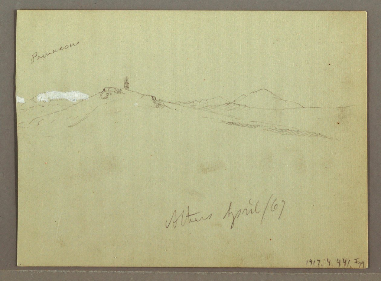 Schafherde und Hirte, schneebedeckte Bergketten, April 1869 von Frederic Edwin Church