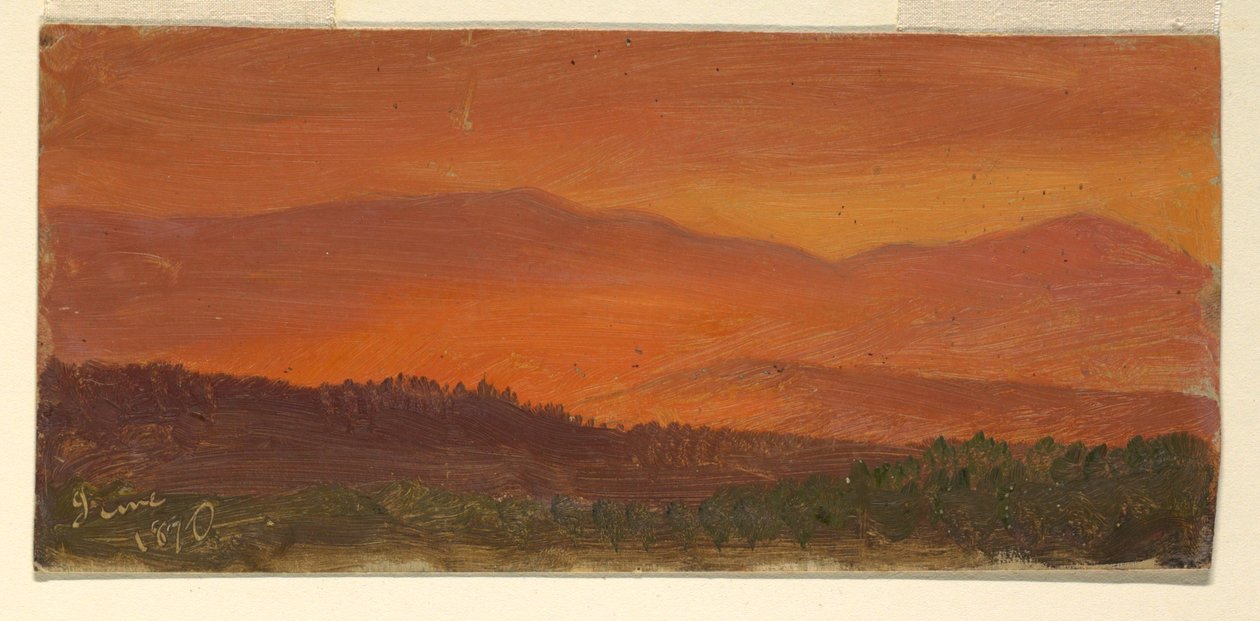 Zeichnung, Hudson Valley und ferne Berge bei Sonnenuntergang, Juni 1870 von Frederic Edwin Church