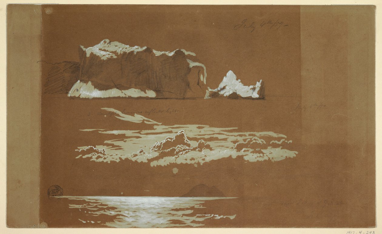 Zeichnung, Eisberge nahe Kap St. John und Gull Island, Neufundland, 4. Juli 1859 von Frederic Edwin Church