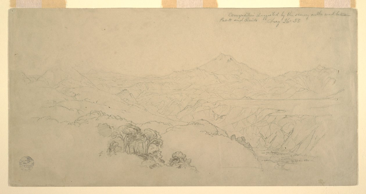 Landschaftskomposition: Angeregt durch Landschaft auf der Straße zwischen Paso, Kolumbien und Quito, Ecuador, 26. August 1853 von Frederic Edwin Church