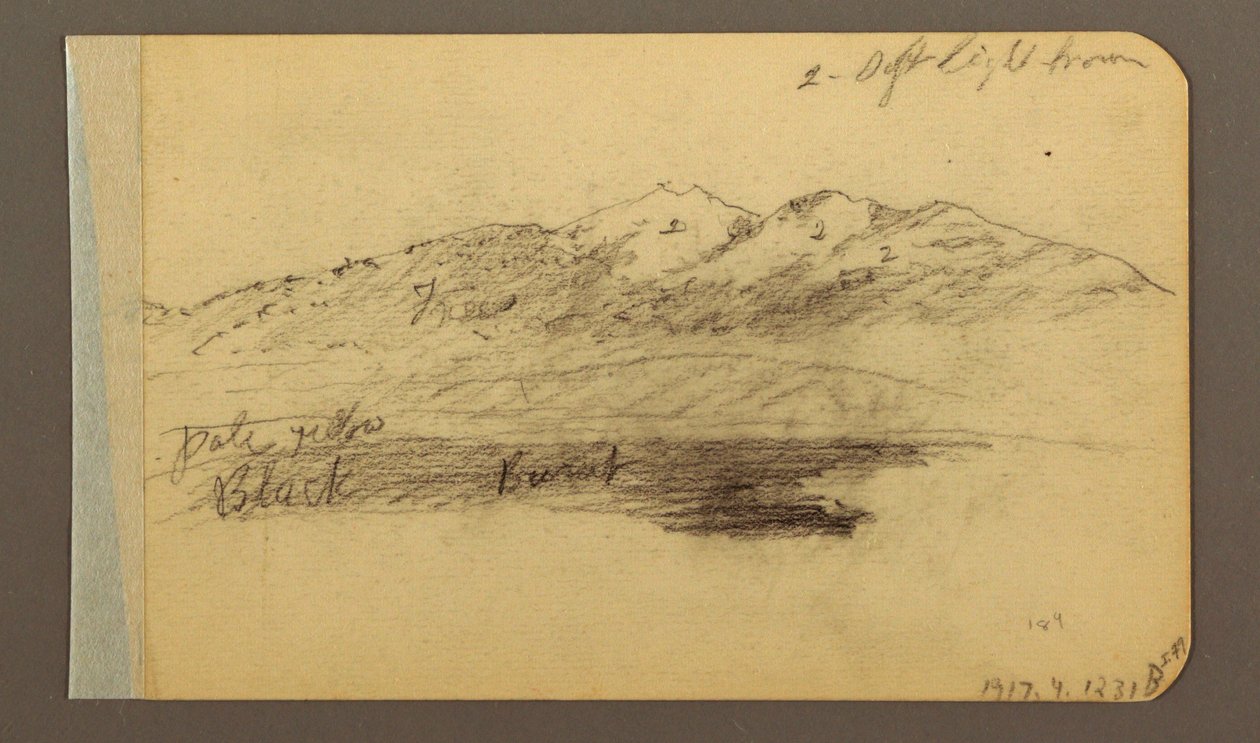 Zeichnung, Gebirgskette; Rückseite: Berge, bewölkter Himmel, 1889 von Frederic Edwin Church