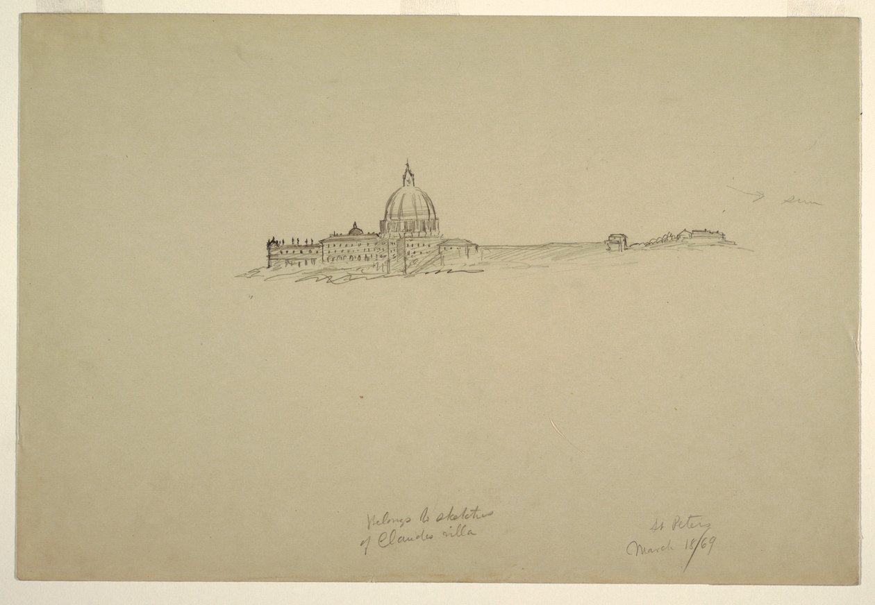 Zeichnung, St. Peter und der Vatikanpalast von Nordosten, 18. März 1869 von Frederic Edwin Church