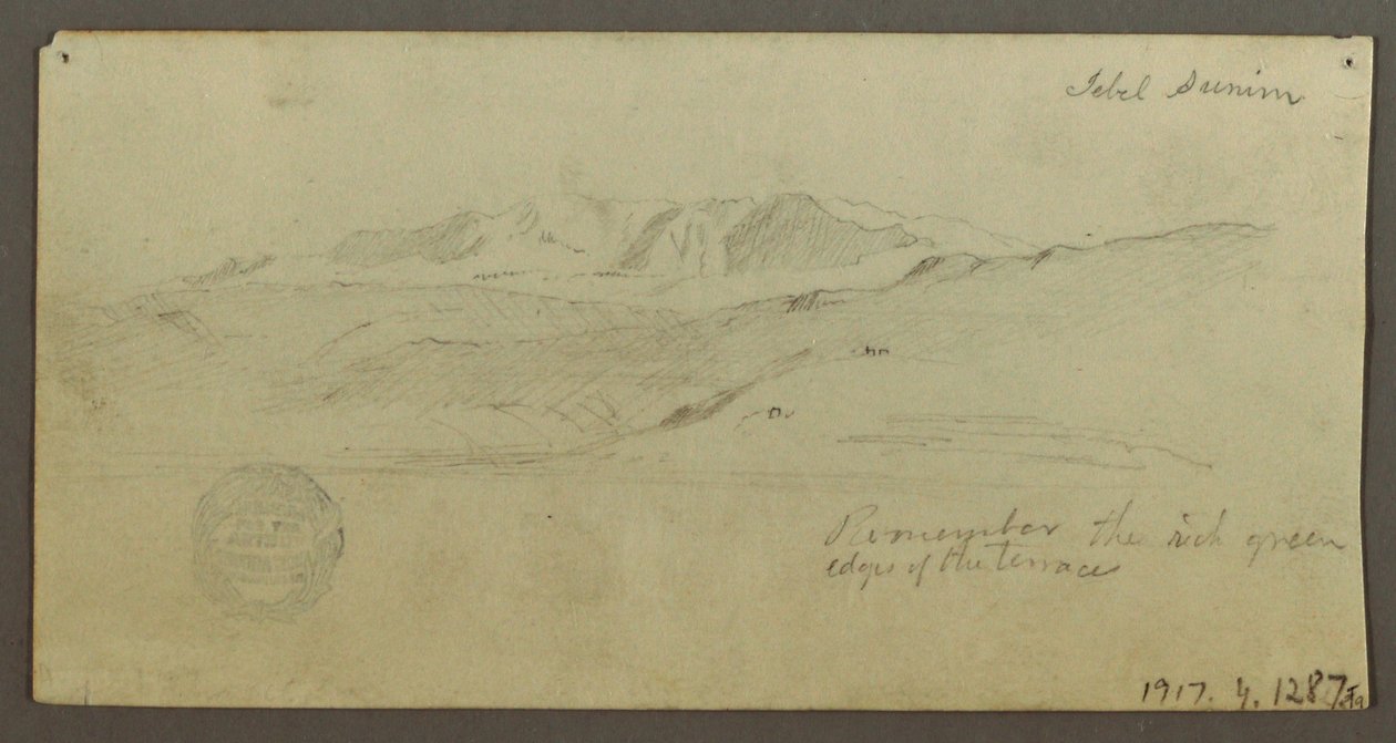 Zeichnung, Herrschaftshaus, Figur reitet, Kamel, Architekturstudien, Palme, möglicherweise 1868 von Frederic Edwin Church