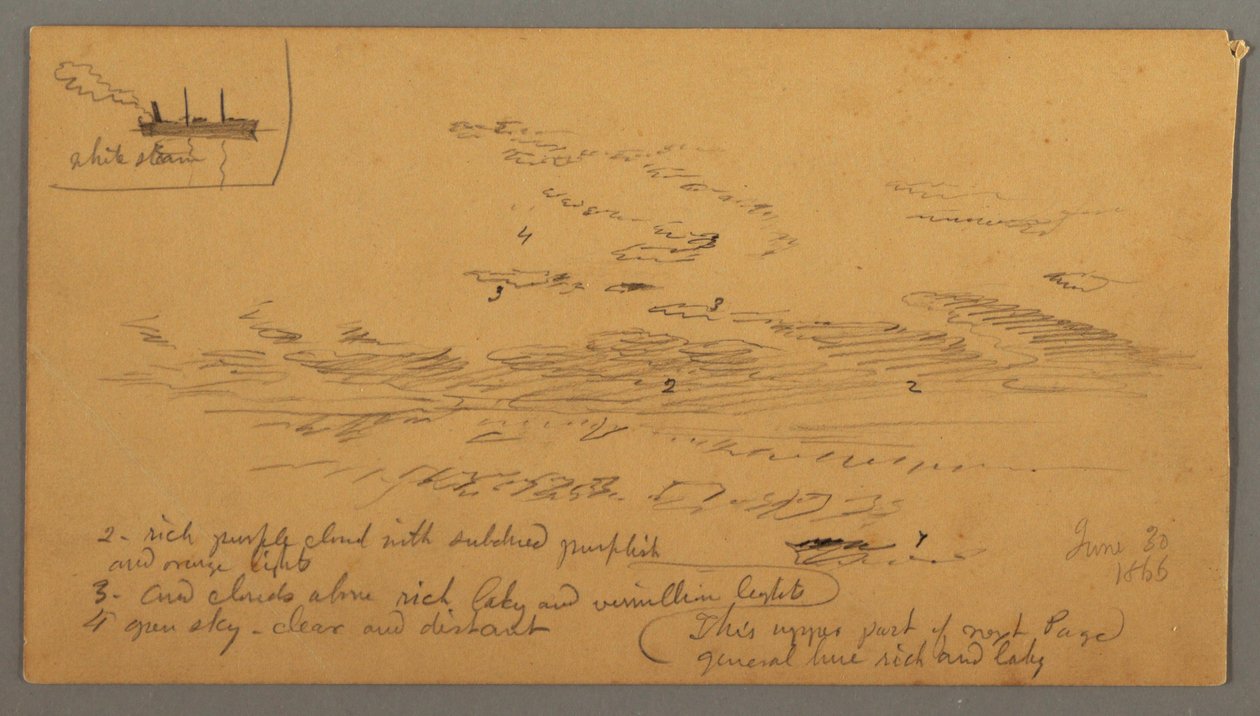 Zeichnung, Dampfschiff, Himmelsstudie, 30. Juni 1866 von Frederic Edwin Church