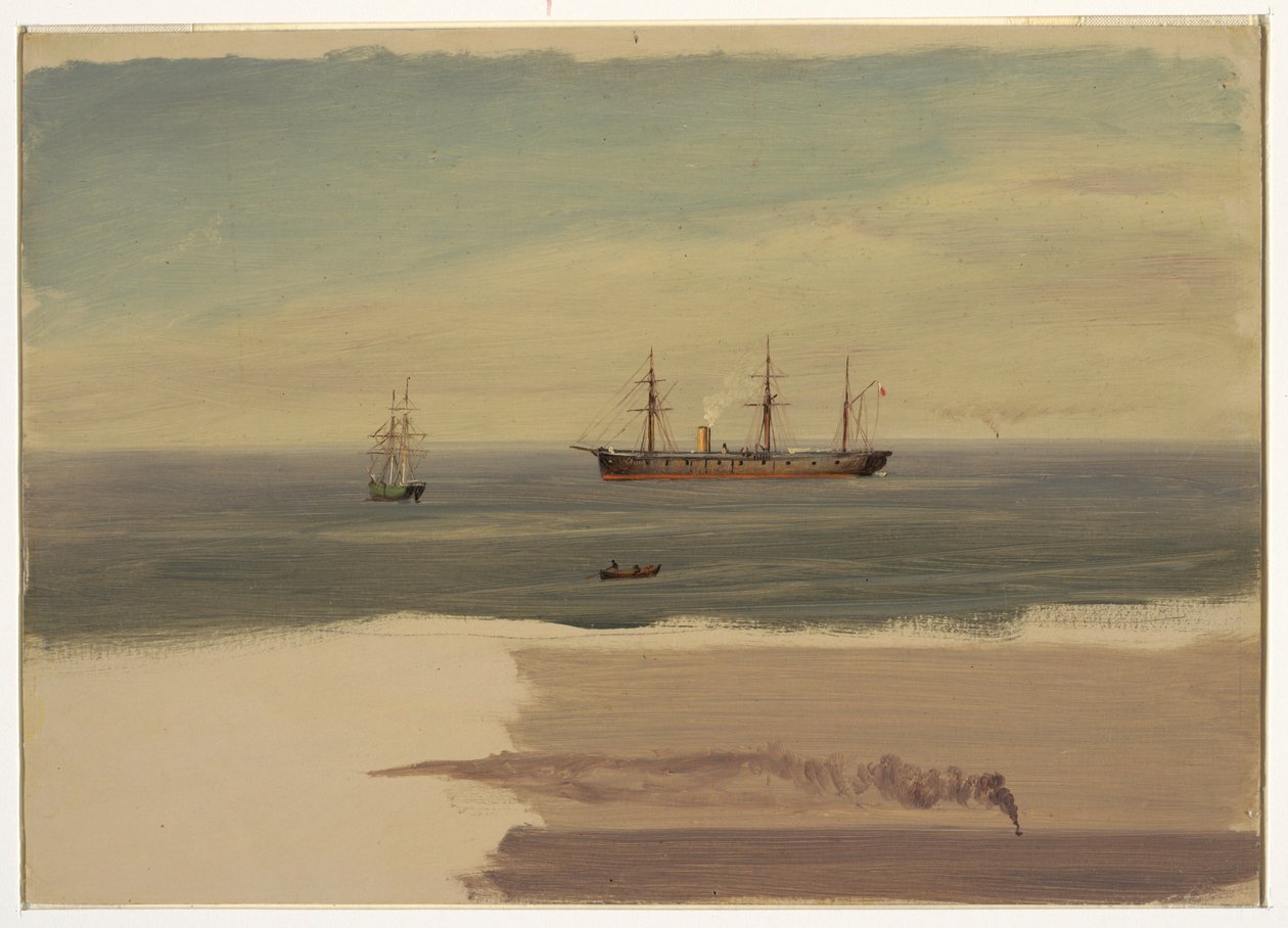 Zeichnung, Dampfschiff und Segelschiff, Juli 1859 von Frederic Edwin Church