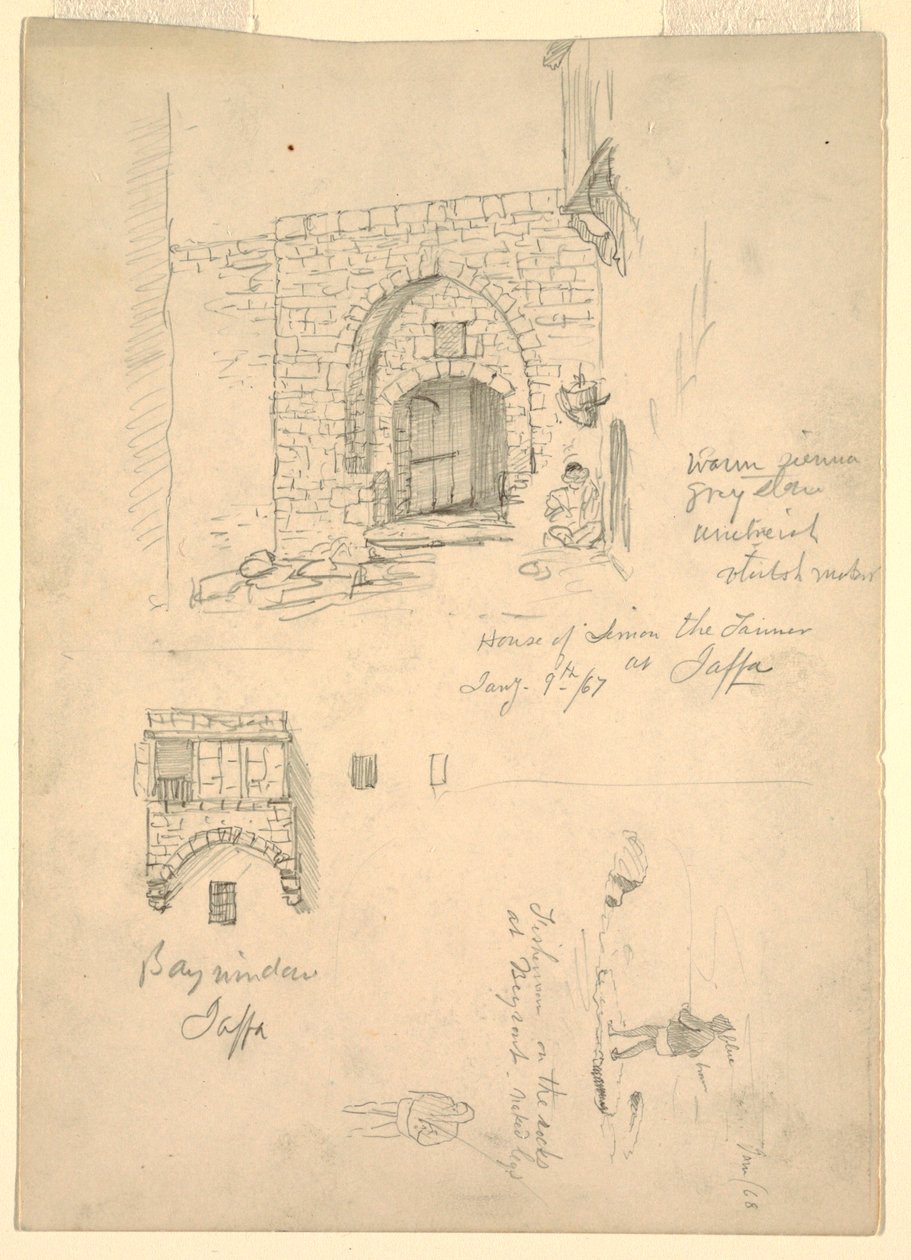 Skizzen des Hauses von Semon dem Gerber, Jaffa, Palästina [Tel-Aviv, Israel] und Fischer auf den Felsen bei Beirut, Syrien [Beirut, Libanon] von Frederic Edwin Church
