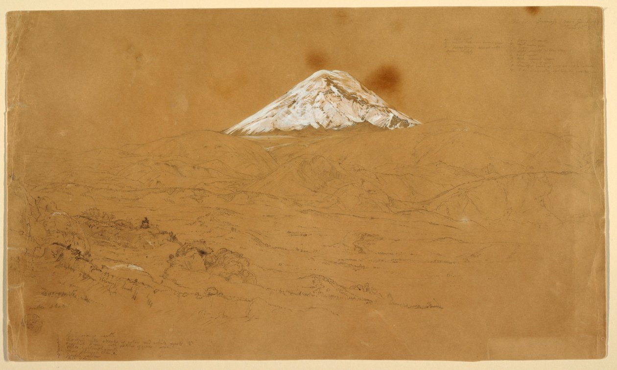Ansicht des schneebedeckten Mount Chimborazo, gezeichnet in der Nähe von Guanojo und Guaranda, Ecuador von Frederic Edwin Church