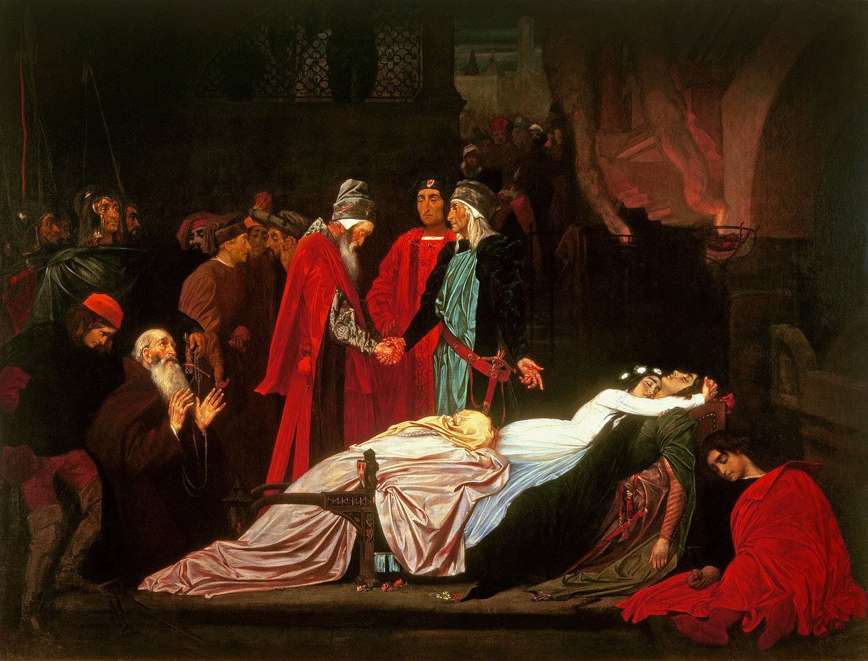 Die Versöhnung der Montagues und Capulets über den Leichen von Romeo und Julia von Frederic Leighton