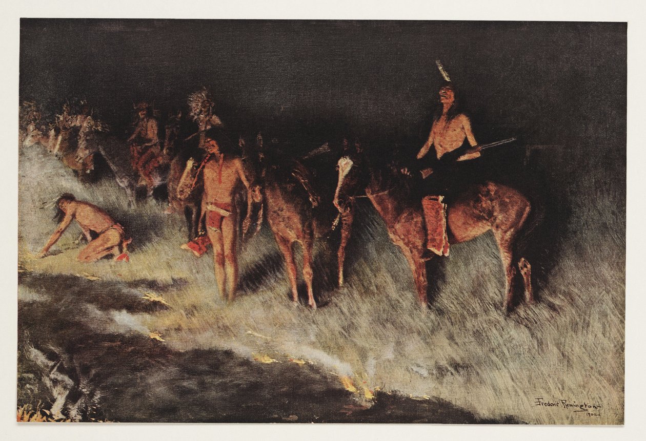 Feuer auf der Prärie, aus Colliers Weekly, 1908 von Frederic Remington
