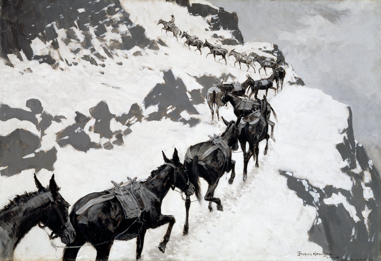 Das Maultierpack (Ein Erz-Zug in die Silberminen, Colorado) 1901 von Frederic Remington