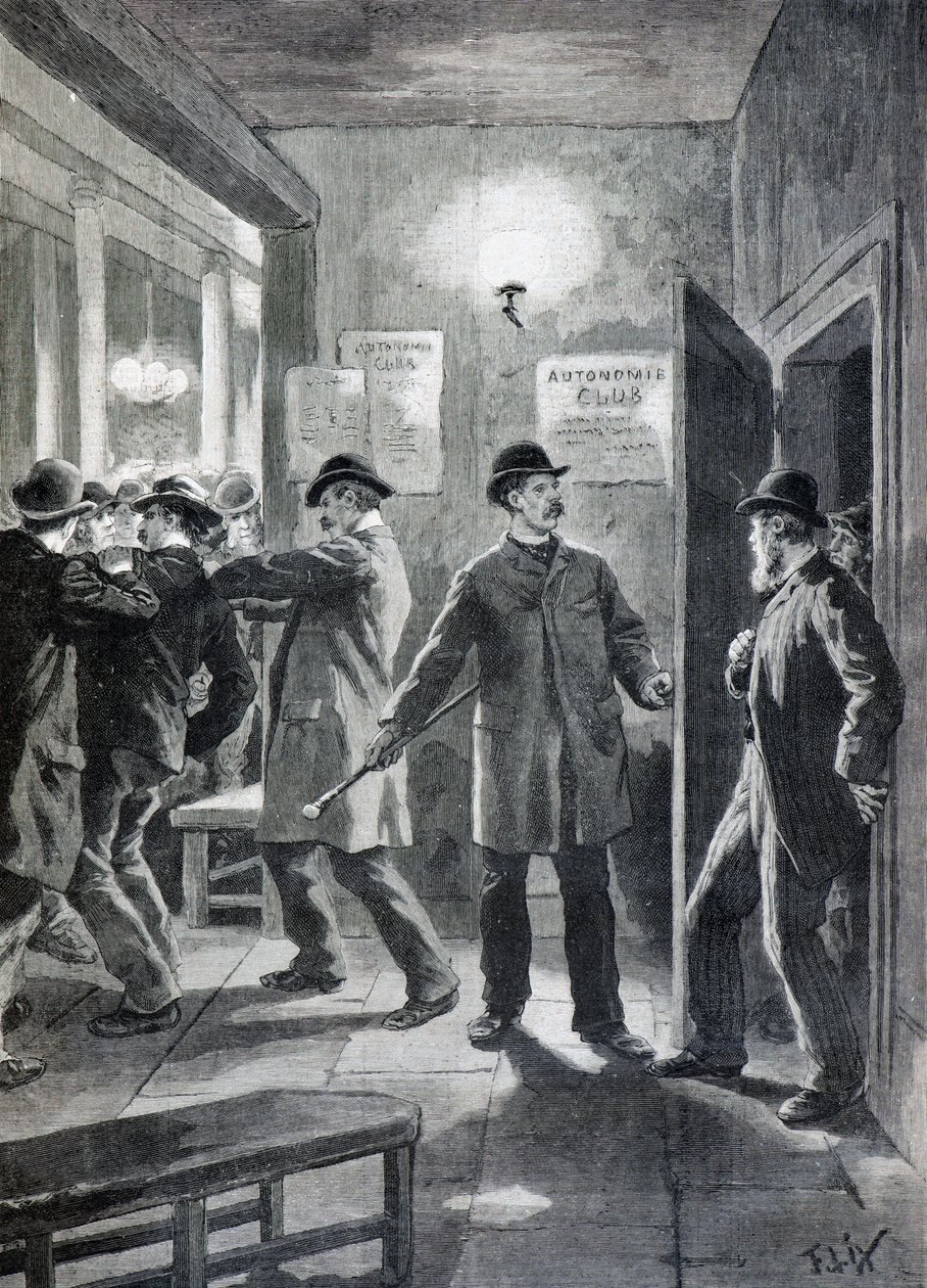 Polizeirazzia in einem anarchistischen Club, London von Frederic Theodore Lix