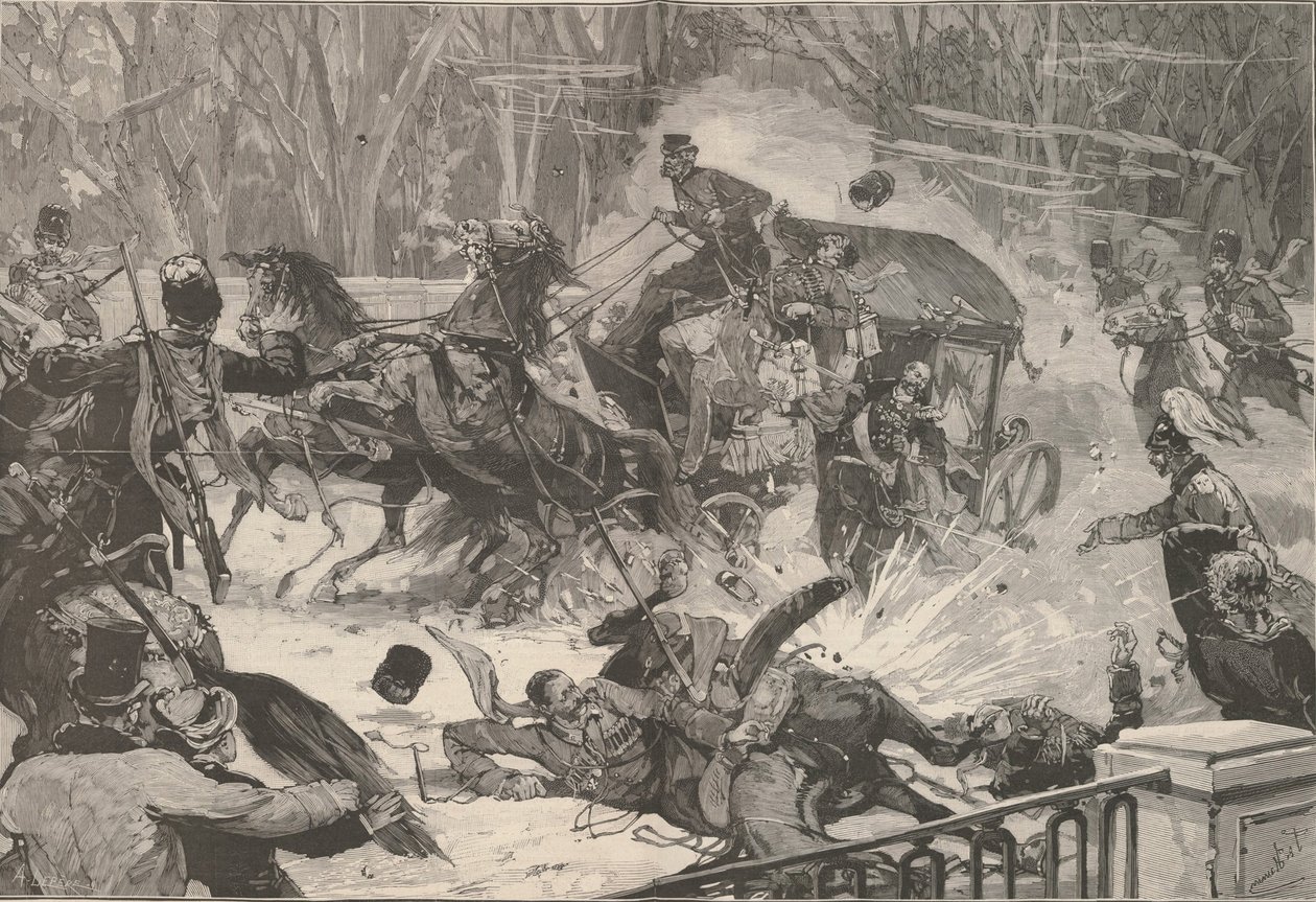 Die Ermordung von Alexander II. am 13. März 1881. Aus Le Monde Illustré, 1881 von Frederic de Haenen
