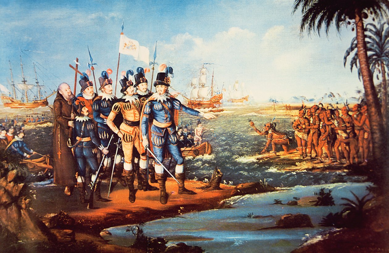 Die Landung von Christoph Kolumbus in der Neuen Welt von Frederick (attr. to) Kemmelmeyer
