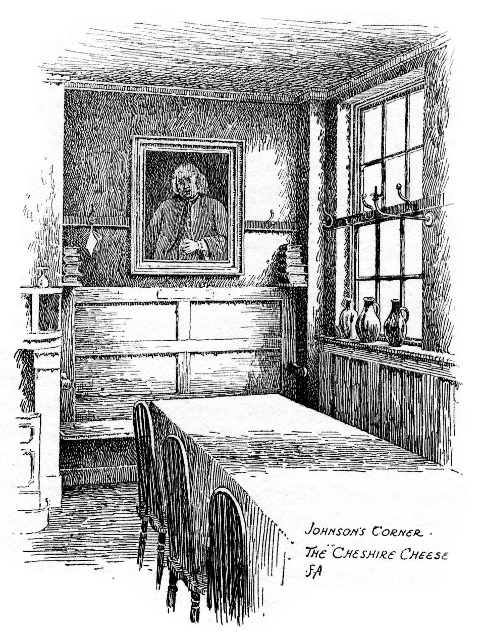 Johnsons Corner, die Cheshire Cheese Kneipe, City of London von Frederick Adcock