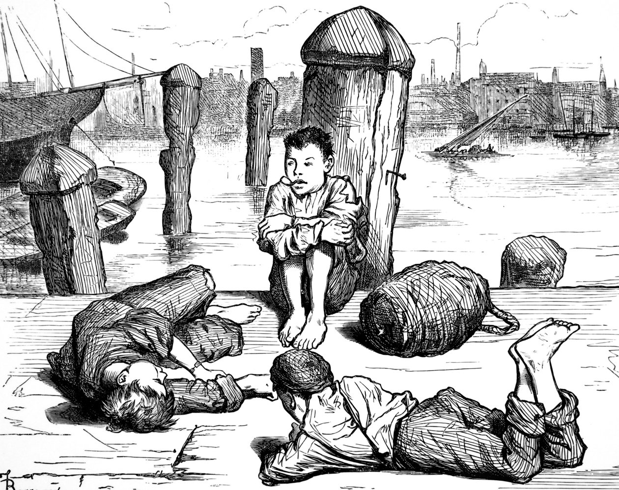 Mittellose Londoner Jungen vertreiben sich die Zeit mit Rauchen von Frederick Barnard