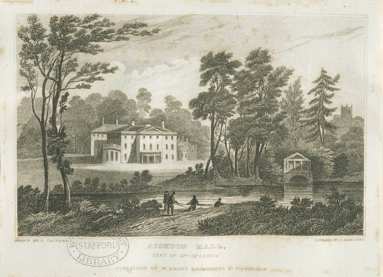 Bishton Halle: Gravur, 1830er Jahre von Frederick Calvert
