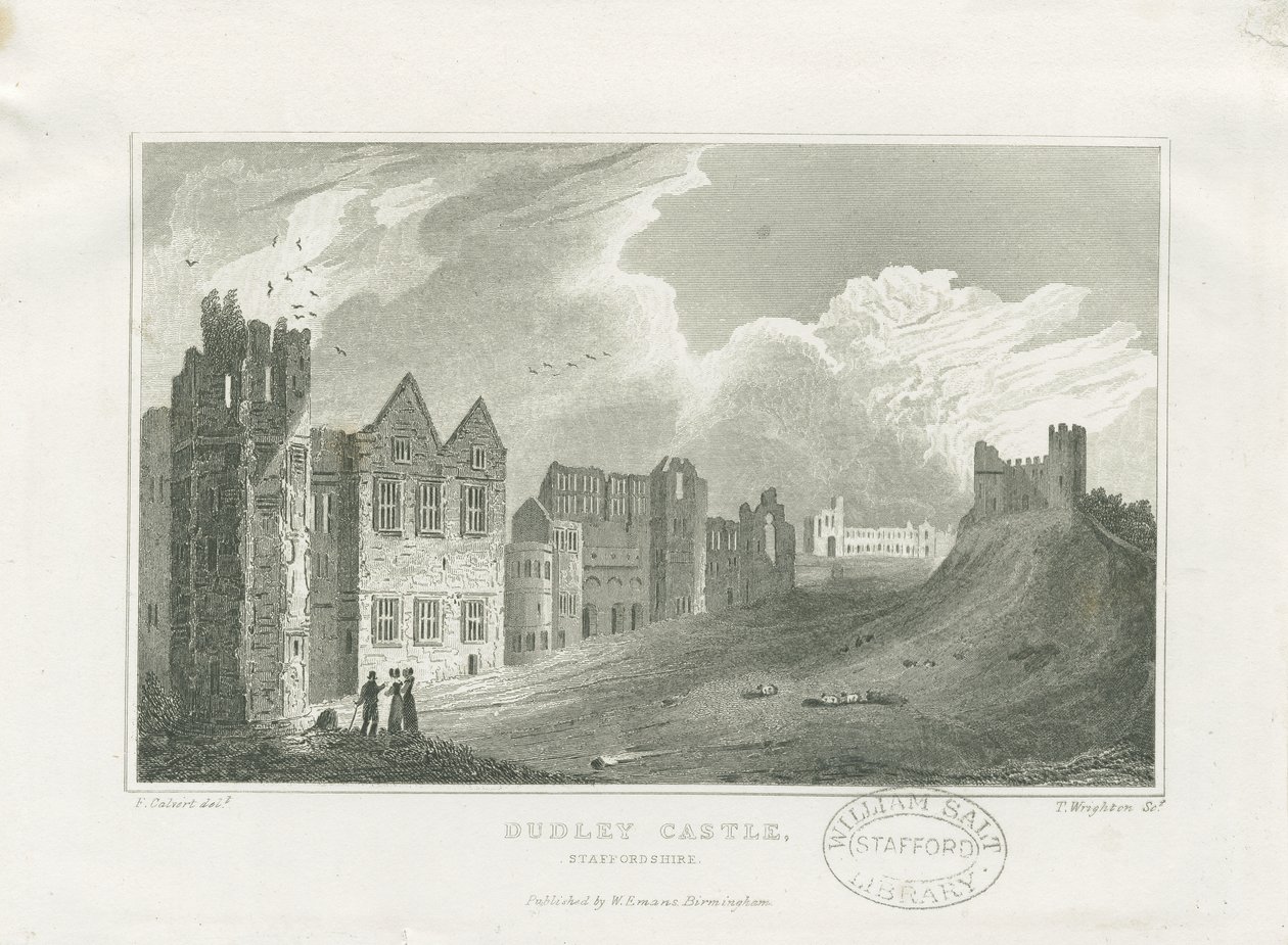 Dudley Castle - Der Bergfried (Stahlstich) von Frederick Calvert