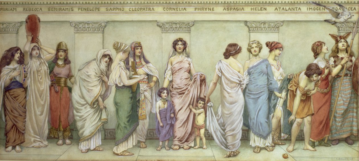 Große Frauen der Antike: Miriam, Rebecca, Semiramis, Penelope, Sappho, Cleopatra, Cornelia, Phryne, Aspasia, Helen, Atalanta, Imogen und Boadicea von Frederick Dudley Walenn