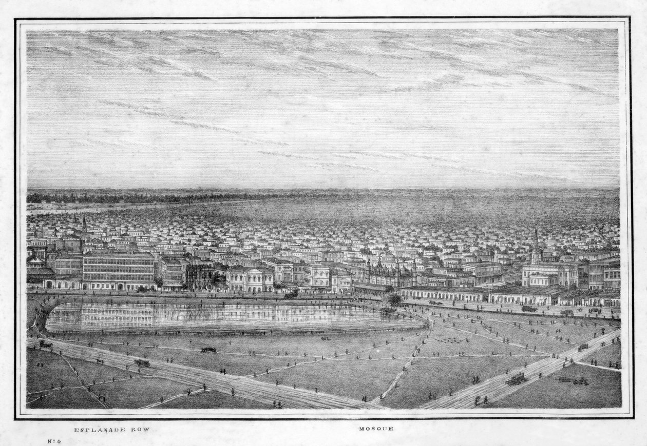 Esplanade Row und Moschee, Panorama von Kalkutta, Indien, ca. 1840er Jahre von Frederick Fiebig