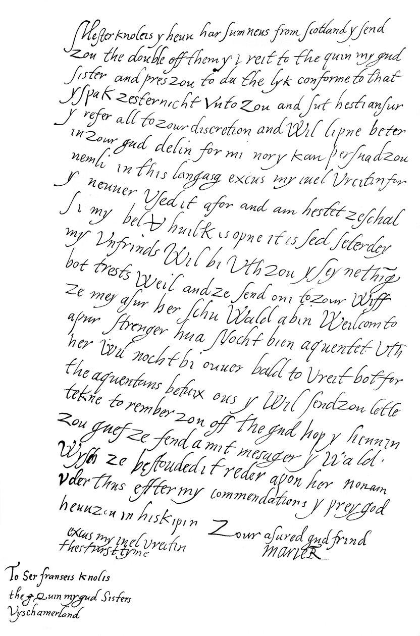 Brief von Maria Stuart an Sir Francis Knollys, 1568, 1865 von Frederick George Netherclift
