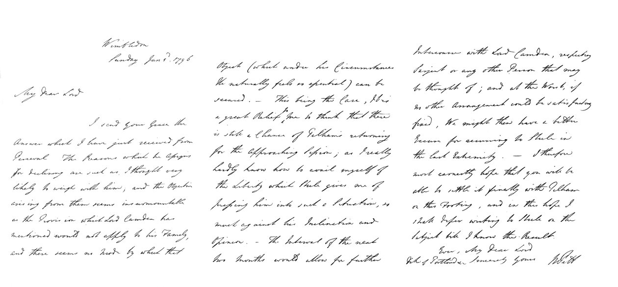 Brief von William Pitt an den Herzog von Portland, 1796 von Frederick George Netherclift