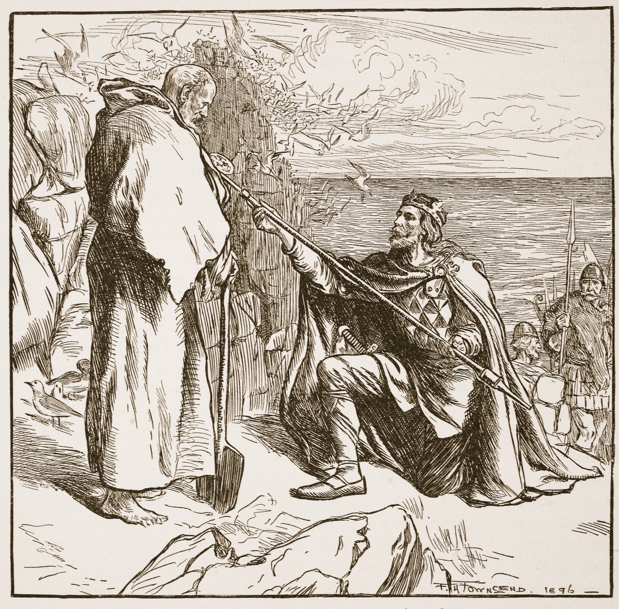 Egfrid bittet St. Cuthbert, Illustration aus 