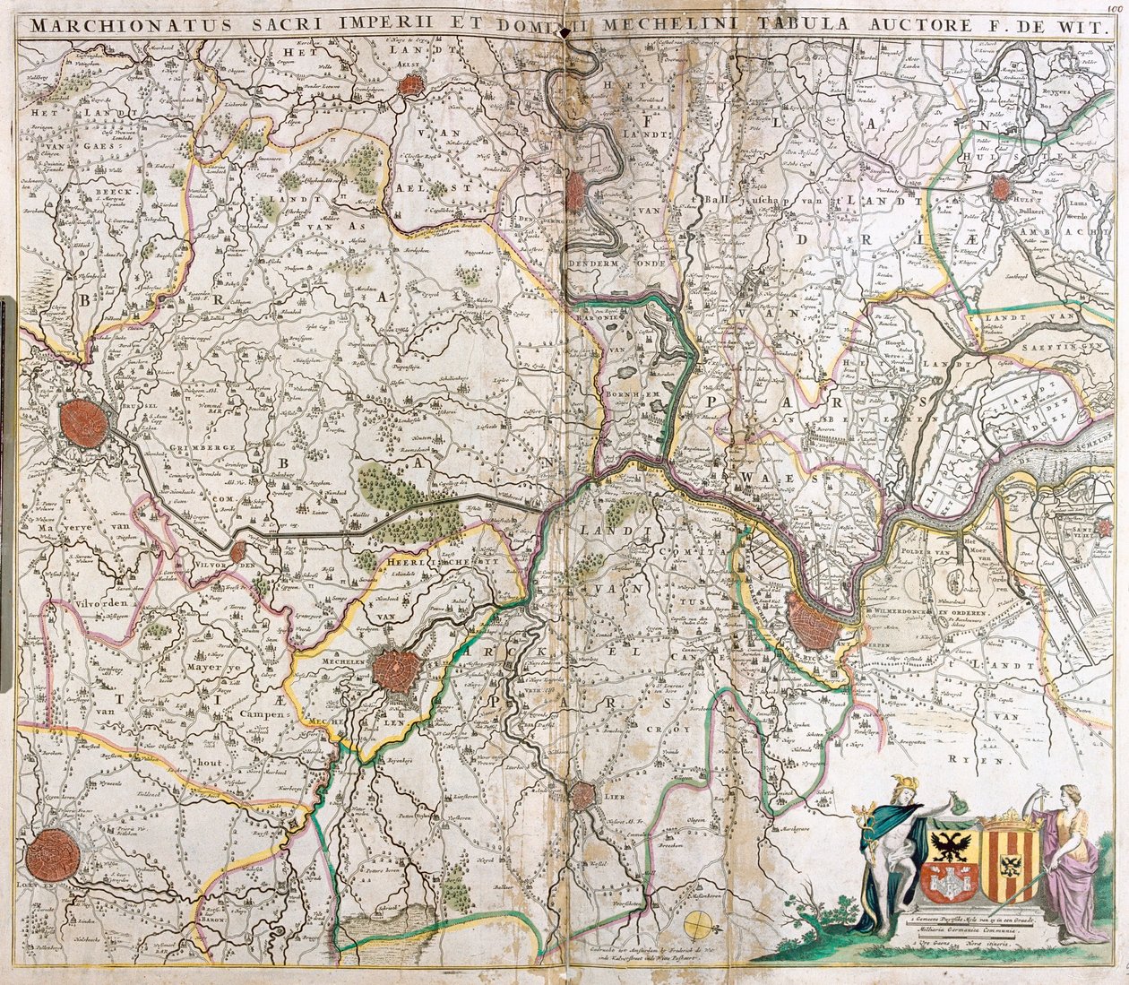 Karte der Markgrafschaften des Heiligen Römischen Reiches und der Herrschaft Mechelen (Niederlande) (Radierung) von Frederick de Wit