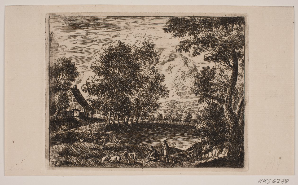 Landschaft. Im Vordergrund Ziegen und Hirten von Frederik Laub
