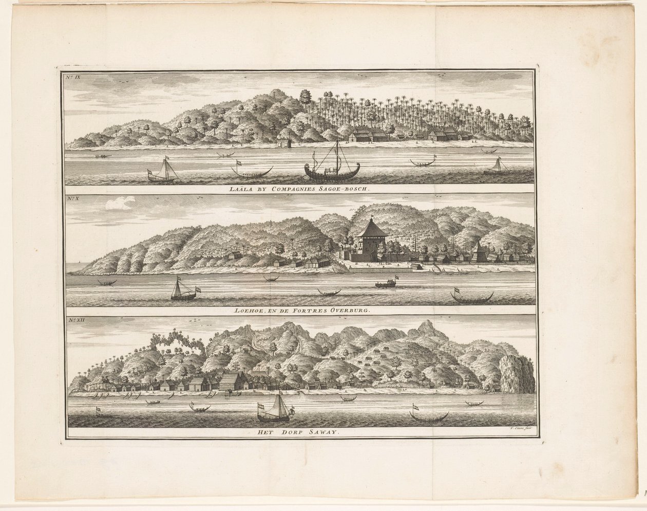 Verschiedene Verstärkungen der VOC auf Ceram Laäla bei Compagnies Sagoe-bosch / Loehoe, und die Festung Overburg / Das Dorf Saway von Frederik Ottens