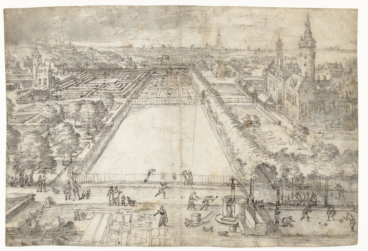 Schloss mit einem Park in der Nähe einer Stadt von Frederik van Valckenborch
