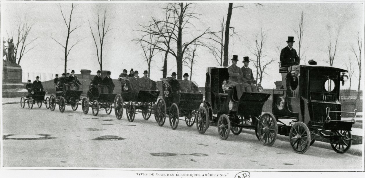 Amerikanische Elektroautos in Paris, um 1900 von French Photographer