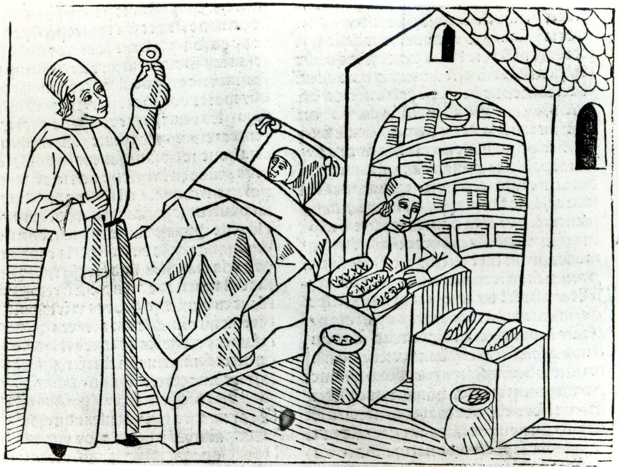 Ein Patient mit einem Arzt und einem Apotheker aus 