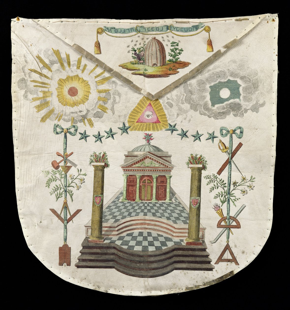 Schürze eines Meisters der Saint-Julien Loge in Brioude (bemaltes Leder) von French School