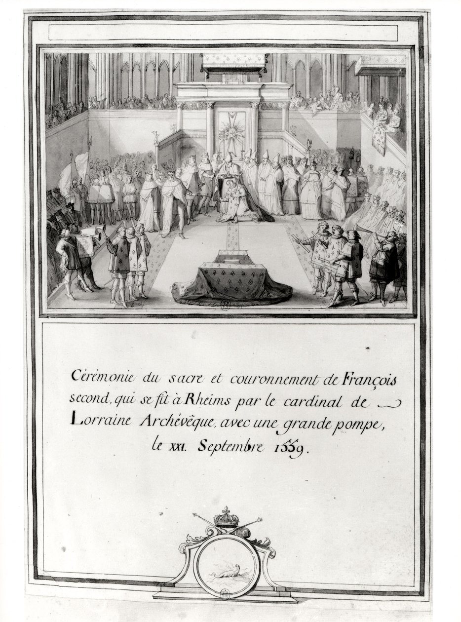 Krönung von Franz II. (1544-60), 21. September 1559 in Reims durch den Erzbischof Kardinal de Lorraine von French School