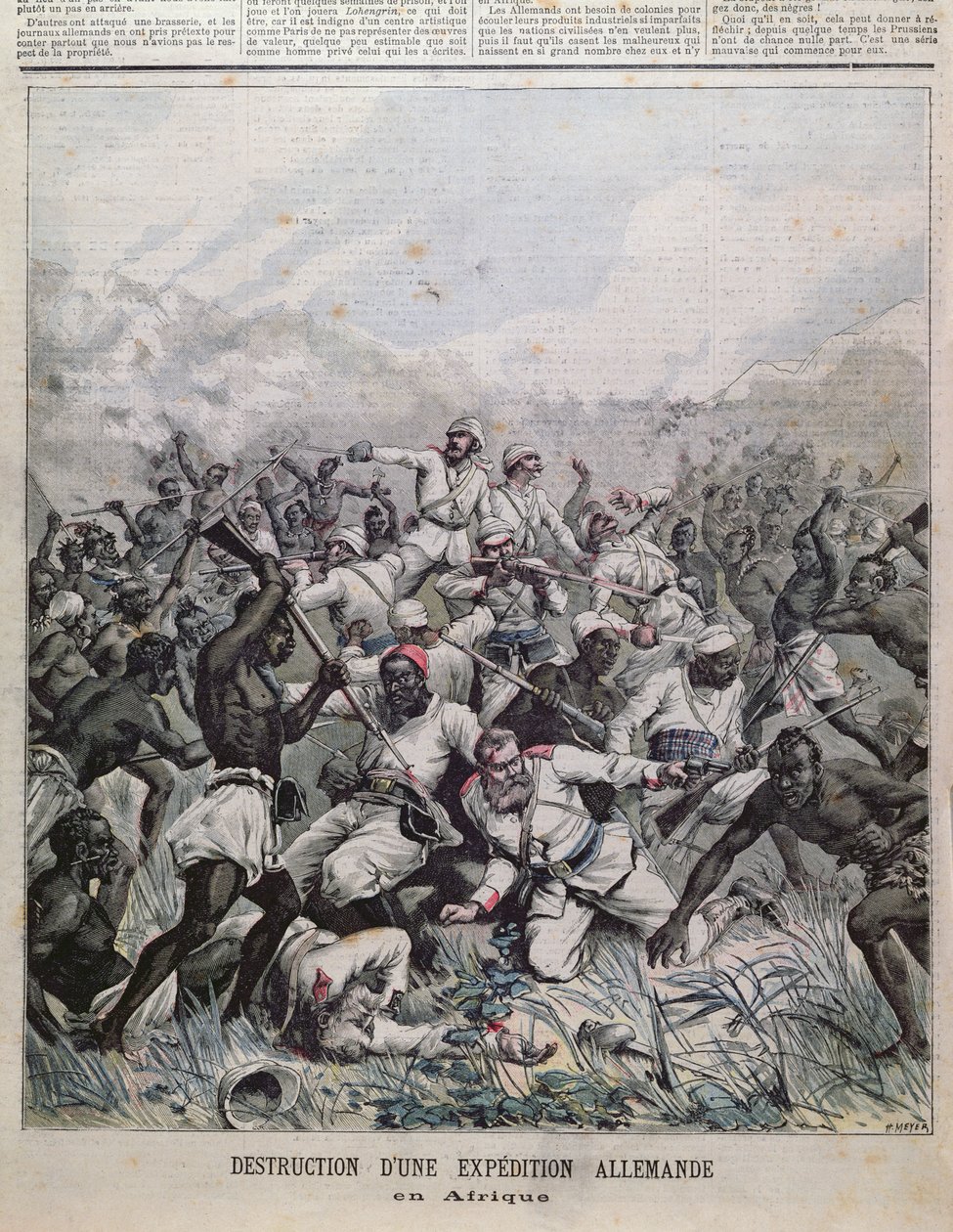 Zerstörung einer deutschen Expedition in Afrika, Titelillustration aus Le Petit Journal, 1891 von French School