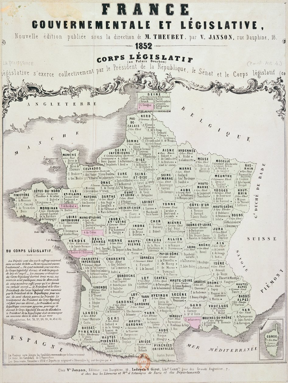 Regierungs- und Gesetzgebungslandkarte von Frankreich, gedruckt von Ledoyen und Giret, Paris, 1852 von French School
