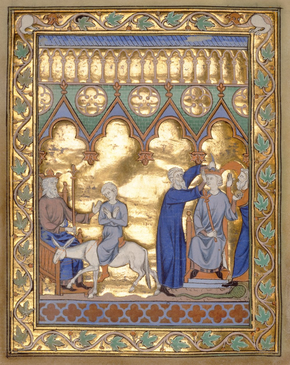 Krönung Salomos, aus dem Psalter und Stundenbuch von Isabella von Frankreich, Paris, ca. 1260 von French School