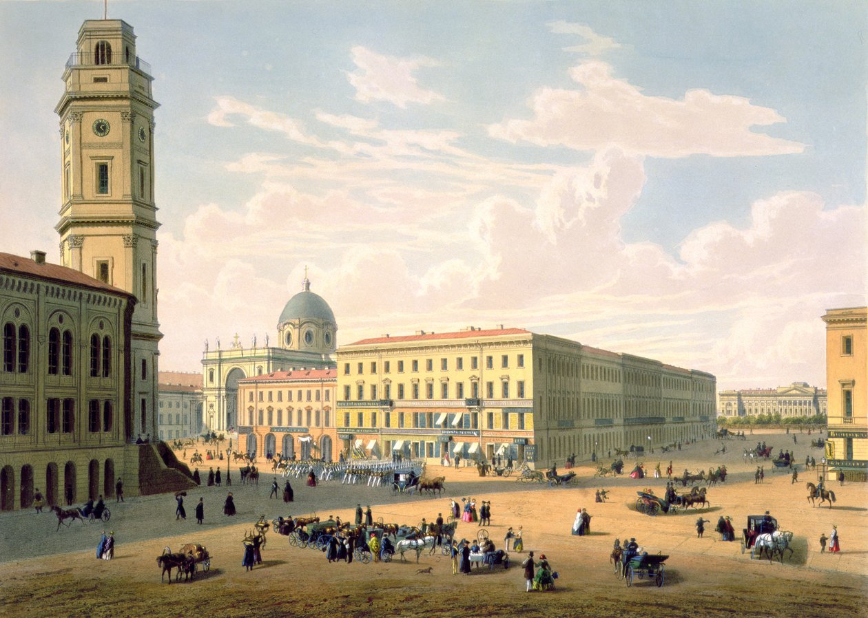 Die katholische Kirche und die Mikhailovskaya Straße in St. Petersburg, gedruckt von J. Jacottet und Regamey, veröffentlicht von Lemercier, Paris, 1850er von French School