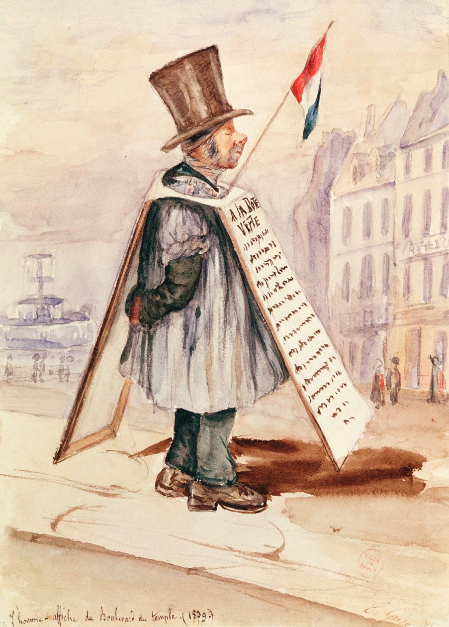 Der Sandwich-Board-Mann, Boulevard du Temple, 1839 von French School