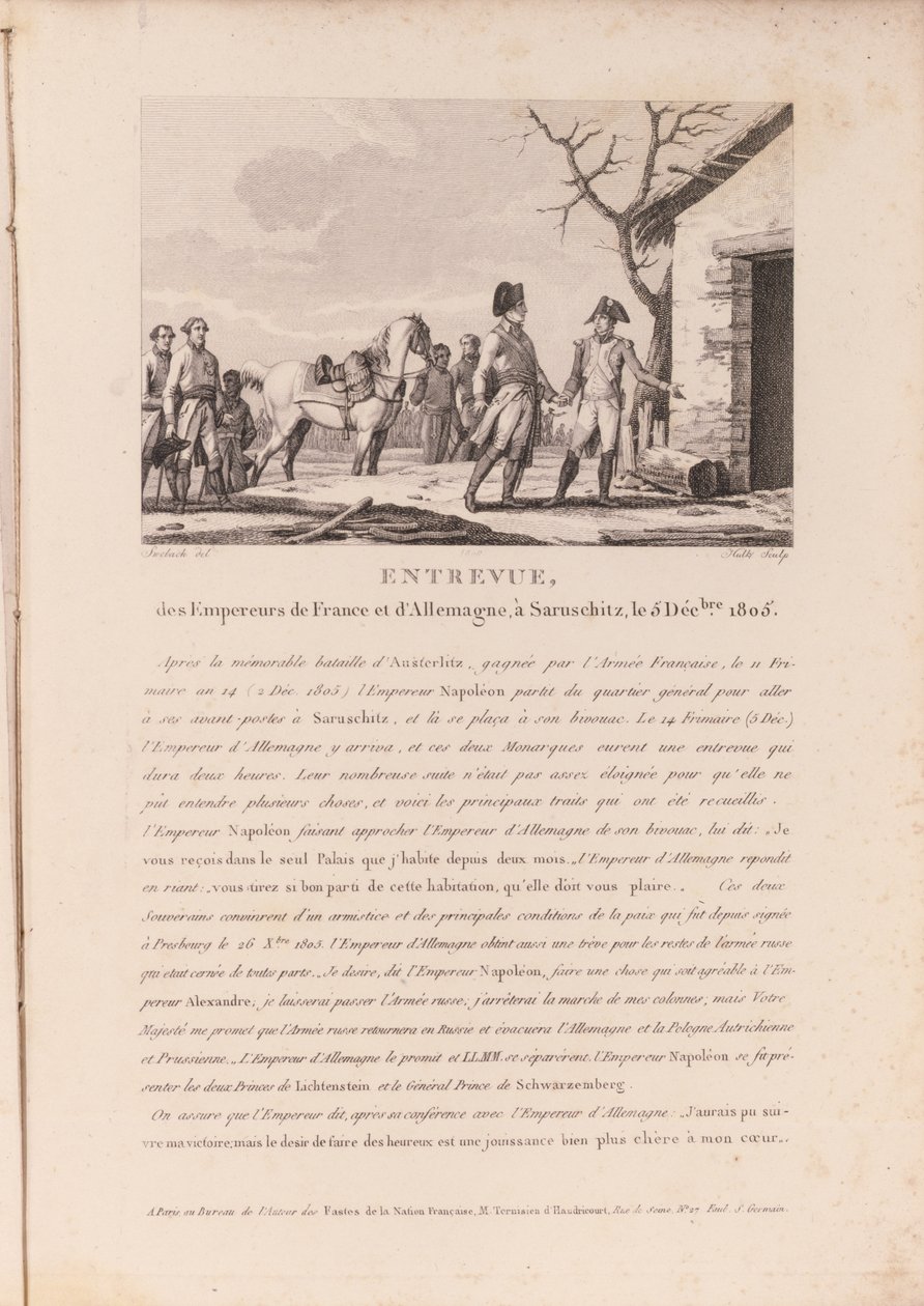 Das Treffen der Kommandeure der französischen und deutschen Truppen in Schitz, 5. Dezember 1805 von French School