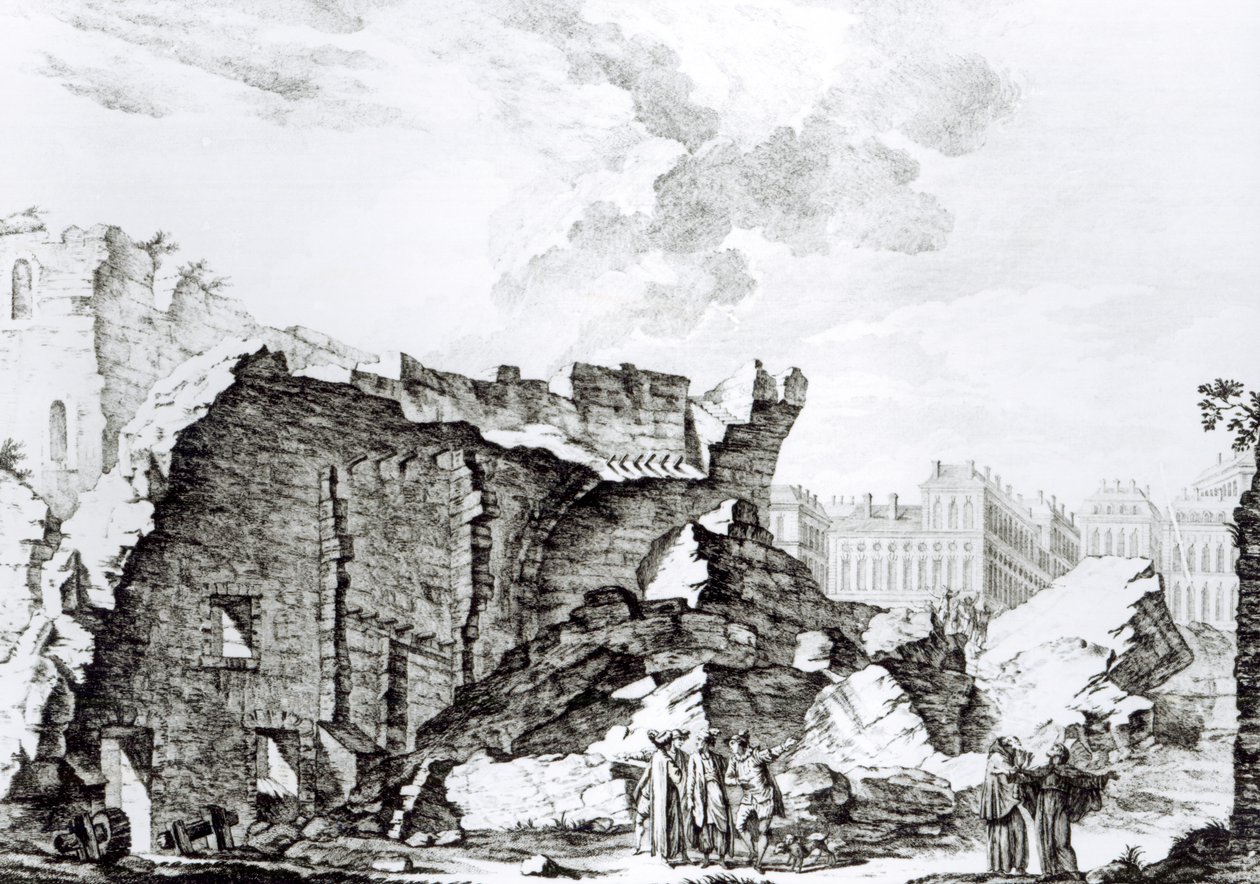Turm von San Roque, Lissabon nach dem Erdbeben von 1755 von French School