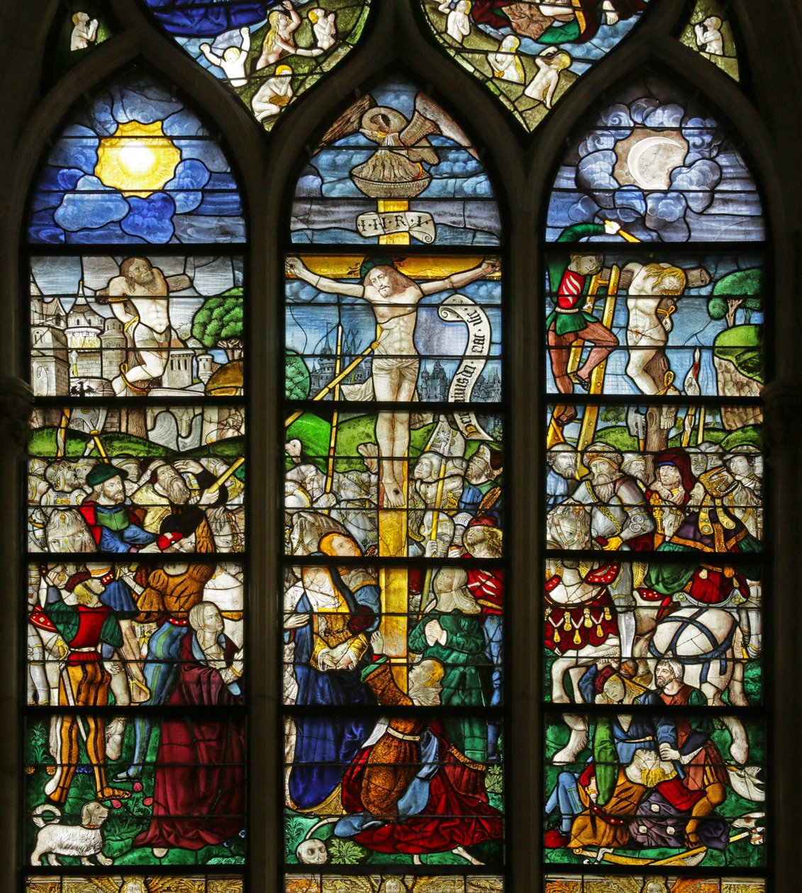 Fenster mit Darstellung der Kreuzigung und Passionsszenen, Detail von French School