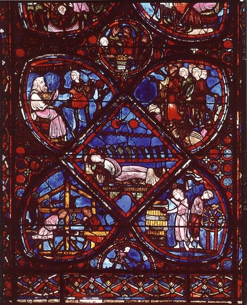 Fenster, das das Leben von Joseph darstellt, aus der Apsis von French School