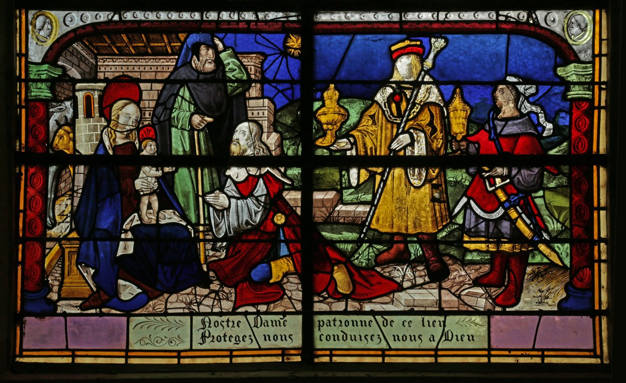 Fenster, das die Anbetung der Weisen zeigt, 16.-20. Jahrhundert von French School