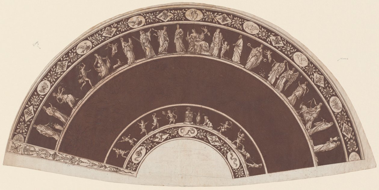 Ein Fächer mit klassischen Figuren, die zu Apollo ziehen von French 18th Century