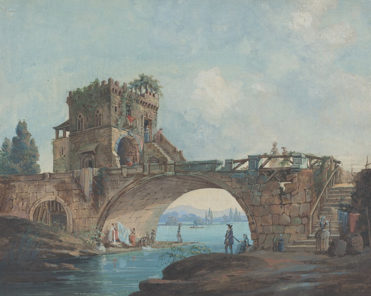 Die Ponte Salario mit Wäscherinnen von French 18th Century after Hubert Robert
