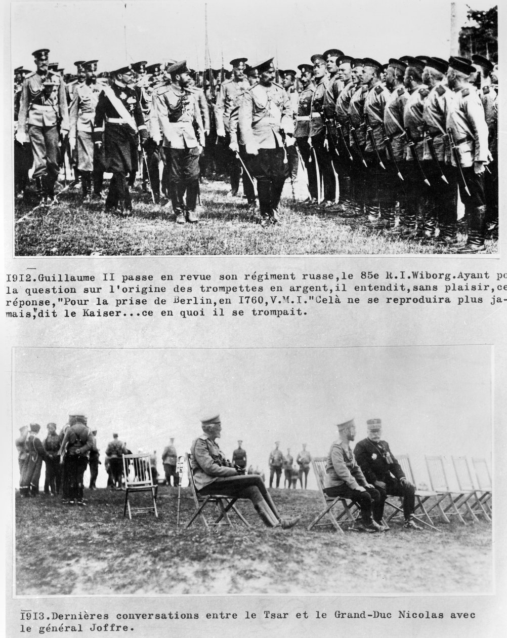 Letzte Gespräche zwischen dem Zaren und Großherzog Nikolaus II. und General Joffre, 1913 von French Photographer