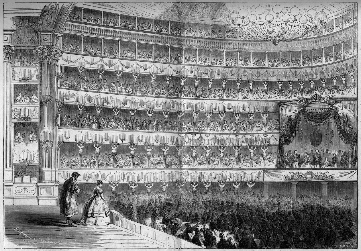 Architektur des 18. Jahrhunderts: Innenansicht des Teatro Regio in Turin (Italien) während einer Galavorstellung am 23. Januar von French School