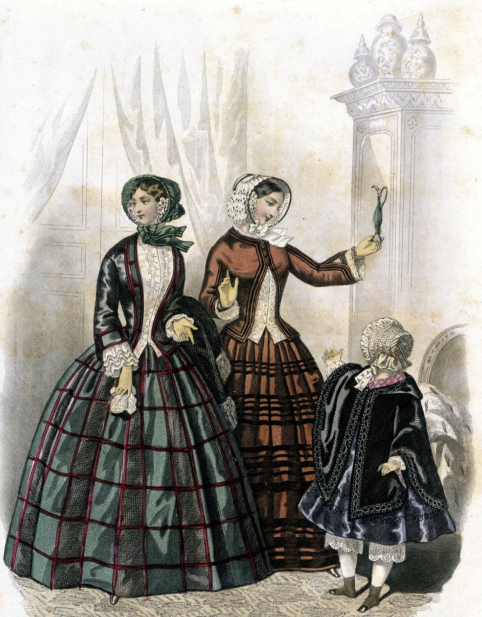 2 Frauen mit einem Mädchen - in „Journal des Demoiselles“ 1852 von French School
